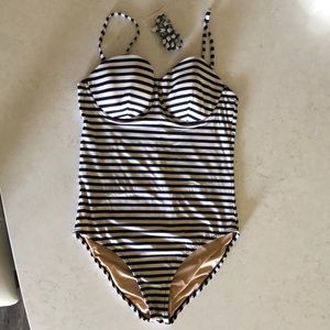 J Crew blue striped swimsuit